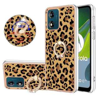For Motorola Moto E13 Electroplating Dual-side IMD Phone Case with Ring Holder(Leopard Print)