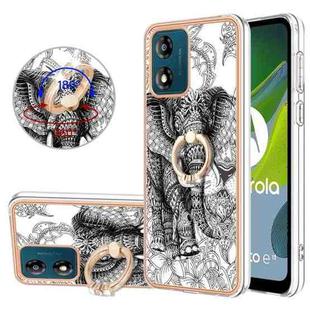 For Motorola Moto E13 Electroplating Dual-side IMD Phone Case with Ring Holder(Totem Elephant)