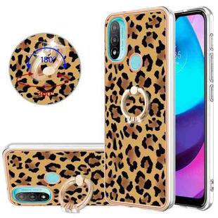 For Motorola Moto E20 / E30 / E40 Electroplating Dual-side IMD Phone Case with Ring Holder(Leopard Print)