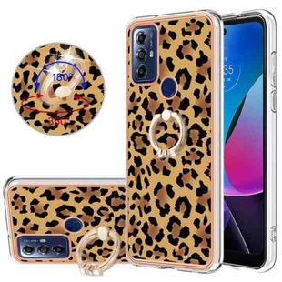 For Motorola Moto G Play 2023 Electroplating Dual-side IMD Phone Case with Ring Holder(Leopard Print)