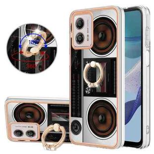 For Motorola Moto G53 / G23 / G13 Electroplating Dual-side IMD Phone Case with Ring Holder(Retro Radio)