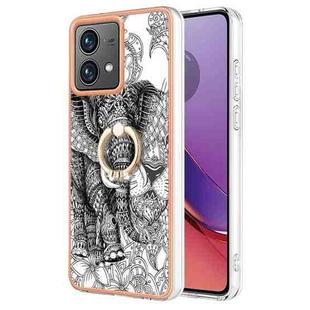 For Motorola Moto G84 Electroplating Dual-side IMD Phone Case with Ring Holder(Totem Elephant)