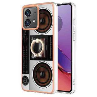 For Motorola Moto G84 Electroplating Dual-side IMD Phone Case with Ring Holder(Retro Radio)