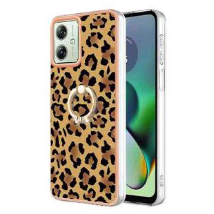 For Motorola Moto G54 Electroplating Dual-side IMD Phone Case with Ring Holder(Leopard Print)