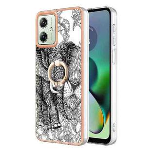 For Motorola Moto G54 Electroplating Dual-side IMD Phone Case with Ring Holder(Totem Elephant)