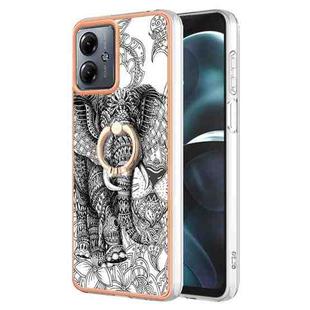 For Motorola Moto G14 Electroplating Dual-side IMD Phone Case with Ring Holder(Totem Elephant)