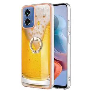 For Motorola Moto G34 Electroplating Dual-side IMD Phone Case with Ring Holder(Draft Beer)