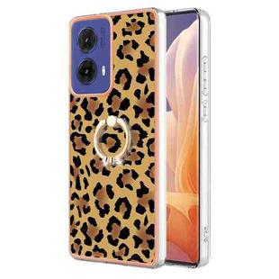 For Motorola Moto G85 Electroplating Dual-side IMD Phone Case with Ring Holder(Leopard Print)