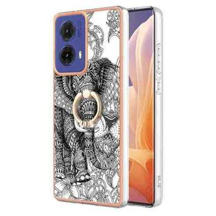 For Motorola Moto G85 Electroplating Dual-side IMD Phone Case with Ring Holder(Totem Elephant)