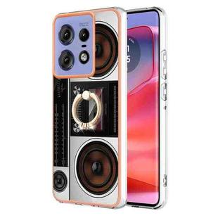 For Motorola Edge 50 Pro Electroplating Dual-side IMD Phone Case with Ring Holder(Retro Radio)