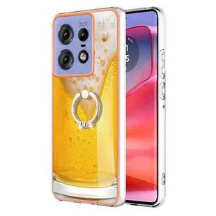 For Motorola Edge 50 Pro Electroplating Dual-side IMD Phone Case with Ring Holder(Draft Beer)