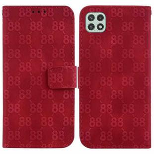 For Samsung Galaxy A22 5G Double 8-shaped Embossed Leather Phone Case(Red)