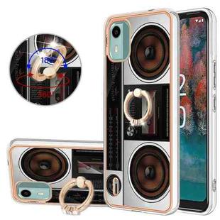 For Nokia C12 Electroplating Dual-side IMD Phone Case with Ring Holder(Retro Radio)