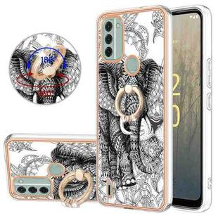 For Nokia C31 Electroplating Dual-side IMD Phone Case with Ring Holder(Totem Elephant)