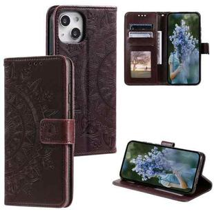 For iPhone 15 Plus Totem Flower Embossed Leather Phone Case(Brown)