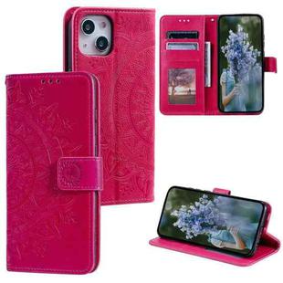 For iPhone 15 Totem Flower Embossed Leather Phone Case(Red)