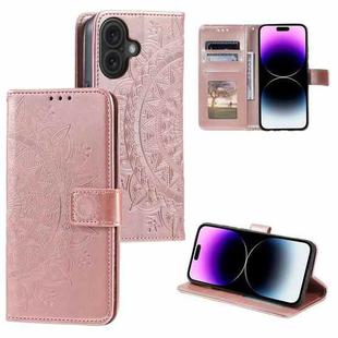 For iPhone 16 Plus Totem Flower Embossed Leather Phone Case(Gold)