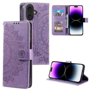 For iPhone 16 Plus Totem Flower Embossed Leather Phone Case(Purple)