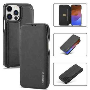 LC.IMEEKE Hon Ancient Series Flip Leather Phone Case For iPhone 15 Pro Max(Black)