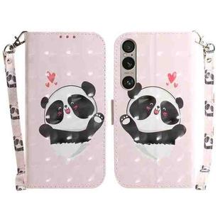 For Sony Xperia 1 VI 3D Colored Horizontal Flip Leather Phone Case(Heart Panda)