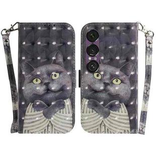 For Sony Xperia 1 VII 3D Colored Horizontal Flip Leather Phone Case(Hug Cat)