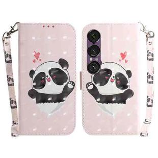 For Sony Xperia 1 VII 3D Colored Horizontal Flip Leather Phone Case(Heart Panda)