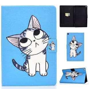For Amazon Kindle Fire HD 10 (2015) / (2017) Voltage Painted Pattern Tablet PC Protective Leather Case with Bracket & Card Slot & Sleep / Wake-up & Anti-skid Strip(Blue Cat)