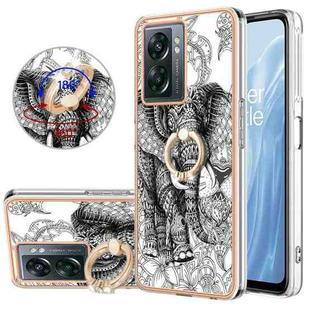 For OnePlus Nord N300 Electroplating Dual-side IMD Phone Case with Ring Holder(Totem Elephant)
