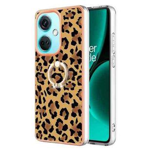 For OnePlus Nord CE 3 Electroplating Dual-side IMD Phone Case with Ring Holder(Leopard Print)