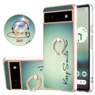 For Google Pixel 6a Electroplating Dual-side IMD Phone Case with Ring Holder(Smile)