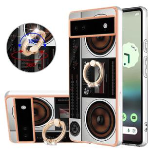 For Google Pixel 6a Electroplating Dual-side IMD Phone Case with Ring Holder(Retro Radio)