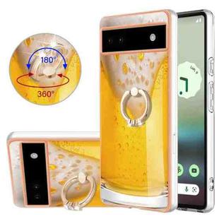 For Google Pixel 6a Electroplating Dual-side IMD Phone Case with Ring Holder(Draft Beer)