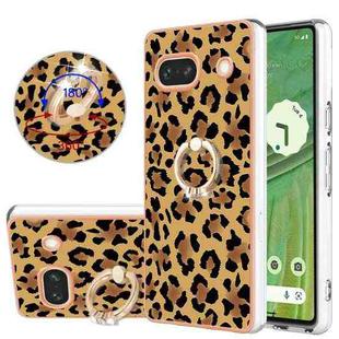 For Google Pixel 7a Electroplating Dual-side IMD Phone Case with Ring Holder(Leopard Print)