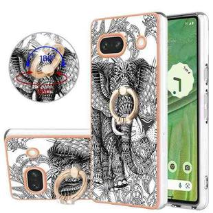 For Google Pixel 7a Electroplating Dual-side IMD Phone Case with Ring Holder(Totem Elephant)