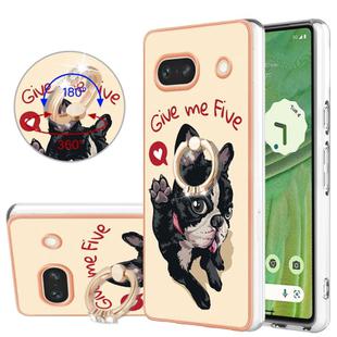 For Google Pixel 7a Electroplating Dual-side IMD Phone Case with Ring Holder(Lucky Dog)