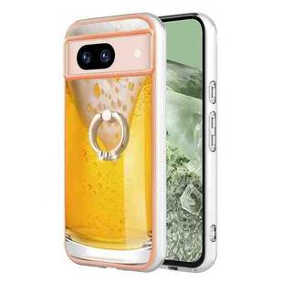 For Google Pixel 8a Electroplating Dual-side IMD Phone Case with Ring Holder(Draft Beer)