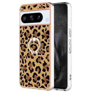 For Google Pixel 8 Pro Electroplating Dual-side IMD Phone Case with Ring Holder(Leopard Print)