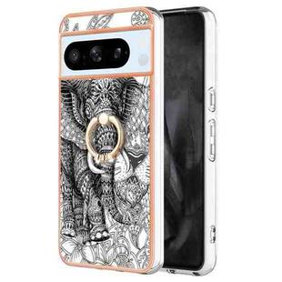 For Google Pixel 8 Pro Electroplating Dual-side IMD Phone Case with Ring Holder(Totem Elephant)