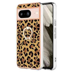 For Google Pixel 8 Electroplating Dual-side IMD Phone Case with Ring Holder(Leopard Print)