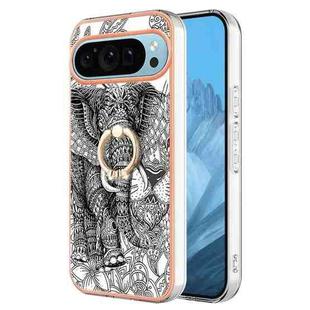 For Google Pixel 9 Electroplating Dual-side IMD Phone Case with Ring Holder(Totem Elephant)