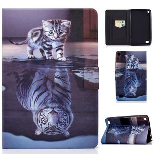 For Amazon Kindle Fire 7 (2015) / (2017) / (2019) Voltage Painted Pattern Tablet PC Protective Leather Case with Bracket & Card Slots & Anti-skid Strip(Cat and Tiger)
