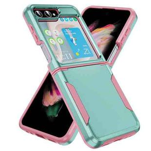 For Samsung Galaxy Z Flip5 5G Pioneer Armor Heavy Duty PC + TPU Phone Case(Green Pink)