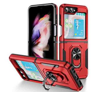 For Samsung Galaxy Z Flip5 5G Pioneer Armor PC + TPU Phone Case with Holder(Red Black)