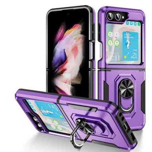 For Samsung Galaxy Z Flip5 5G Pioneer Armor PC + TPU Phone Case with Holder(Purple Black)