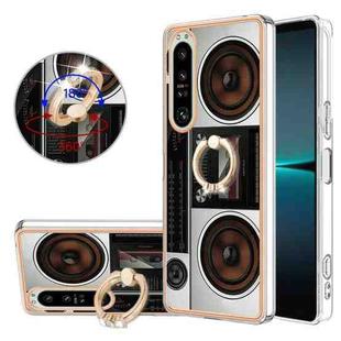 For Sony Xperia 1 IV Electroplating Dual-side IMD Phone Case with Ring Holder(Retro Radio)