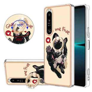 For Sony Xperia 1 IV Electroplating Dual-side IMD Phone Case with Ring Holder(Lucky Dog)