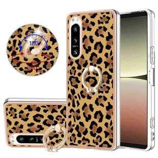 For Sony Xperia 5 IV Electroplating Dual-side IMD Phone Case with Ring Holder(Leopard Print)