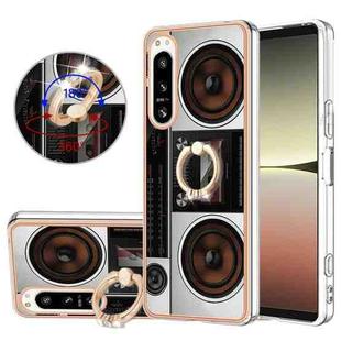For Sony Xperia 5 IV Electroplating Dual-side IMD Phone Case with Ring Holder(Retro Radio)