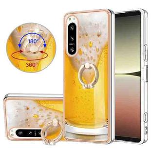 For Sony Xperia 5 IV Electroplating Dual-side IMD Phone Case with Ring Holder(Draft Beer)
