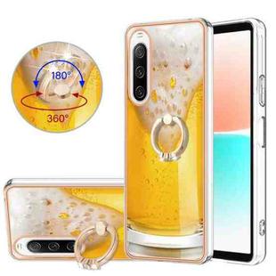 For Sony Xperia 10 IV Electroplating Dual-side IMD Phone Case with Ring Holder(Draft Beer)